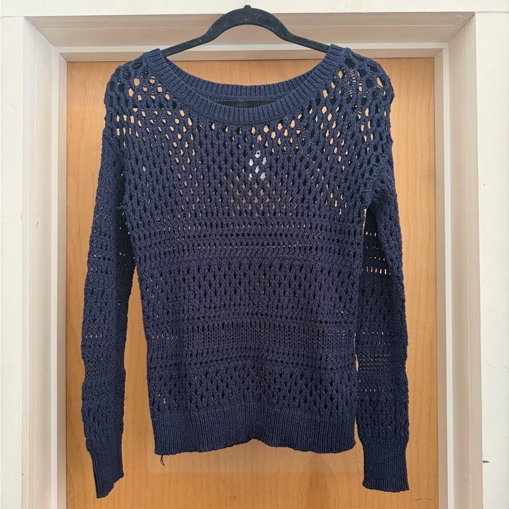 American Eagle Outfitters Women’s Navy Blue Open-Knit Sweater. Size: Small